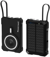 POWERTECH ηλιακό power bank PT-1505 με καλώδιο & φακό, 10000mah, magnetic wireless, 35W, μαύρο