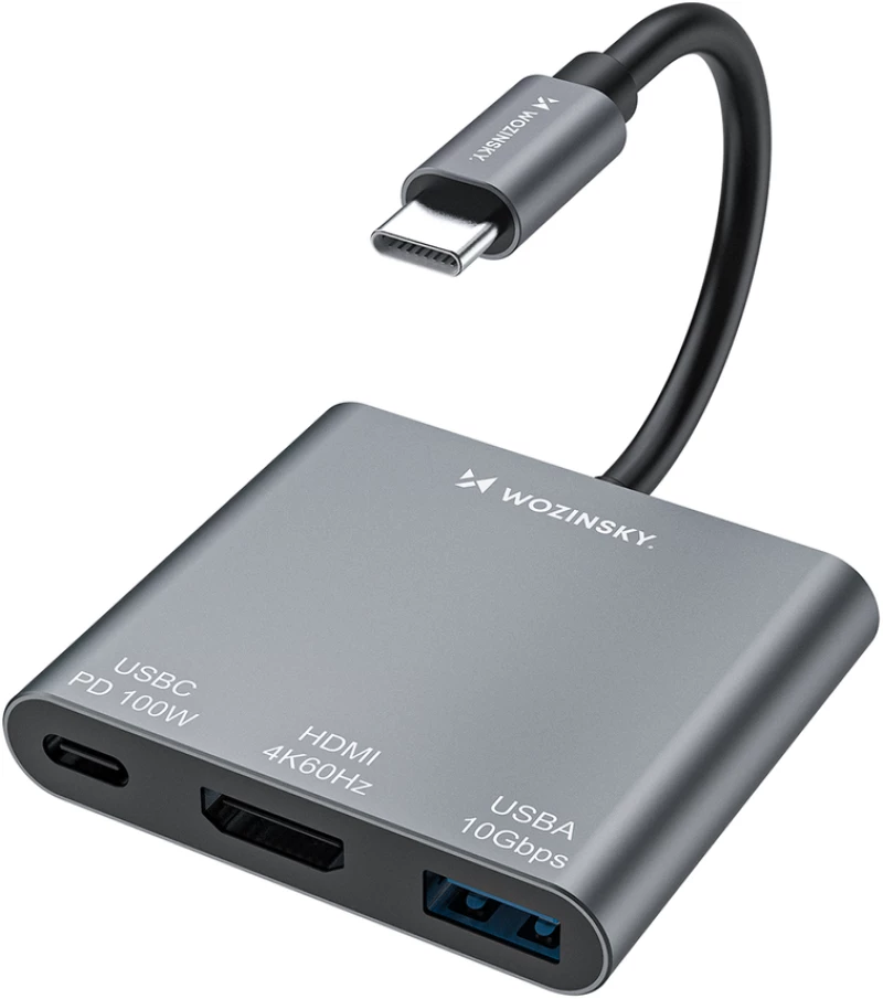 Hub Wozinsky WHCH-01 USB-C PD 100W HDMI 4K@30Hz USB-A 10Gbps - gray