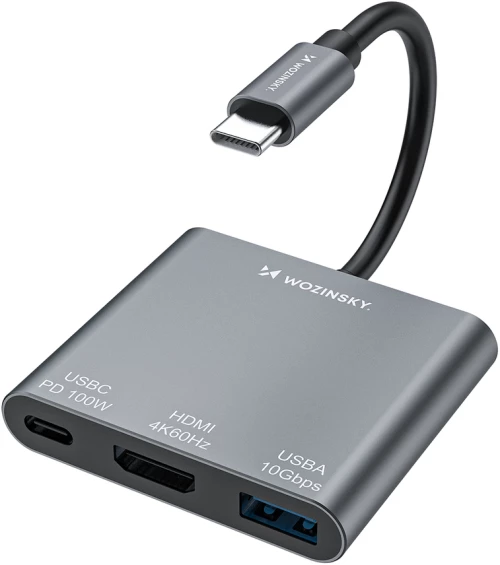 Hub Wozinsky WHCH-01 USB-C PD 100W HDMI 4K@30Hz USB-A 10Gbps - gray
