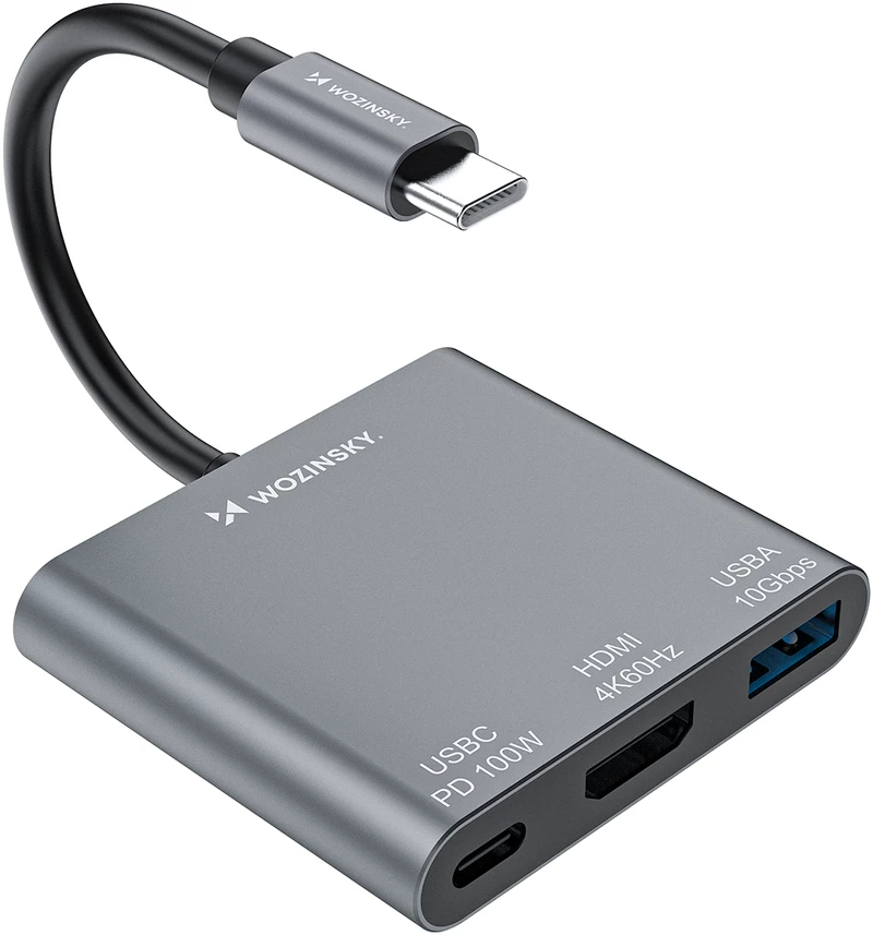 Hub Wozinsky WHCH-01 USB-C PD 100W HDMI 4K@30Hz USB-A 10Gbps - gray