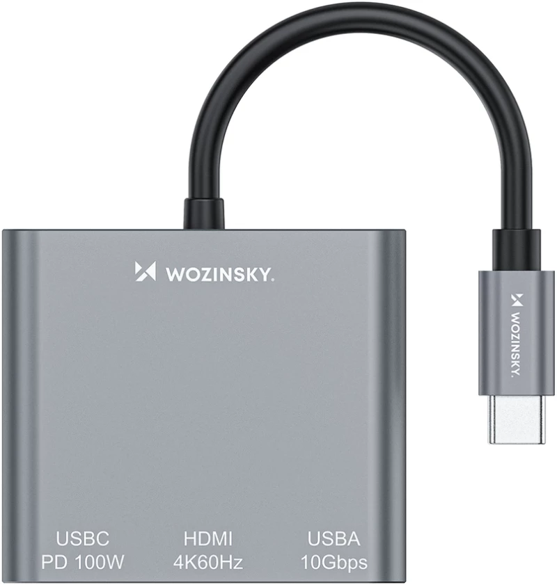 Hub Wozinsky WHCH-01 USB-C PD 100W HDMI 4K@30Hz USB-A 10Gbps - gray