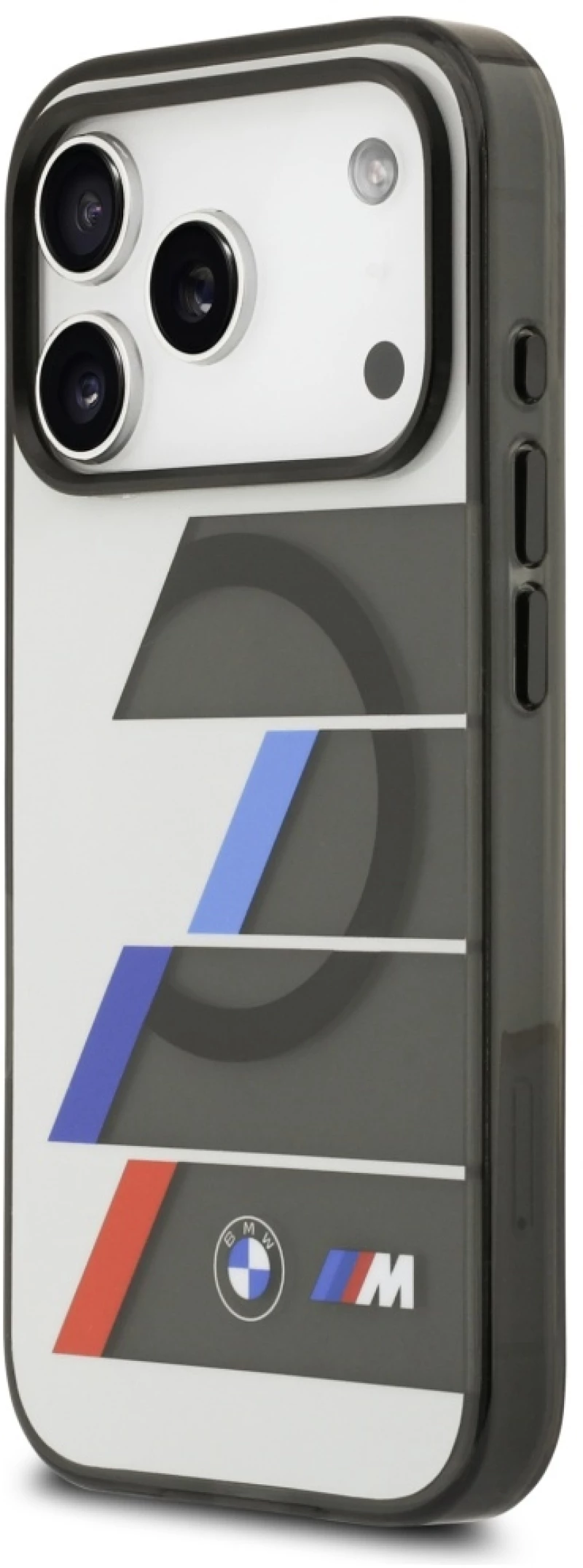 BMW M IML Metal Buttons Tricolor Lines MagSafe Case for iPhone 17 Pro - Gray