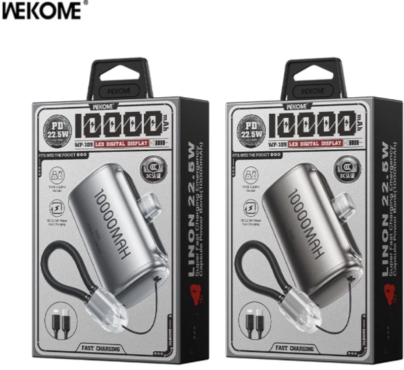Power Bank WEKOME WP-109 10000mAh 22.5W Γρήγορης Φόρτισης Silver