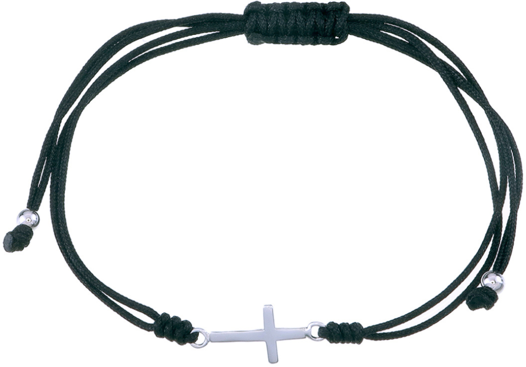 Χειροποίητο Βραχιόλι Ασημένιο Σταυρό BSC925-Μαύρο