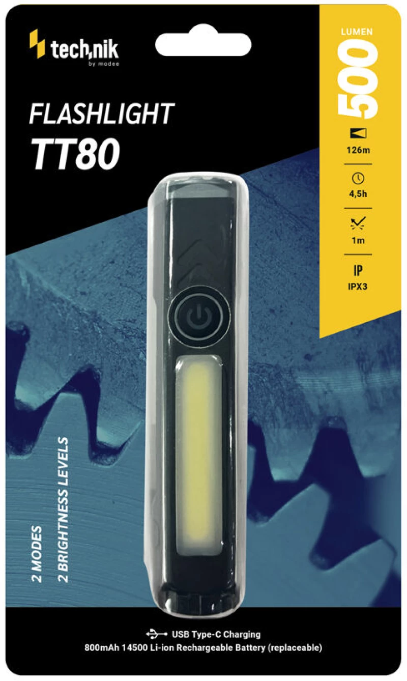Technik Φακός Χειρός TT80 COB LED 500+300lm Επαναφορτιζόμενος 800mAh