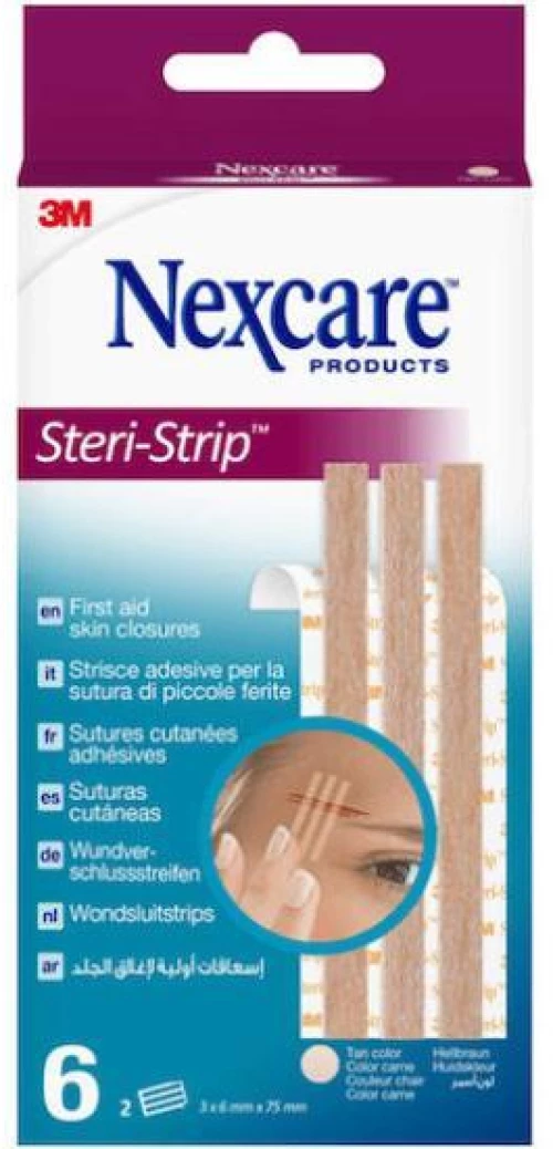 NEXCARE 3M Ster-Strip Αυτοκόλλητες Ταινίες για Συρραφή Μικρών Τραυμάτων Σε Σκούρο Χρώμα 6 Τεμάχια