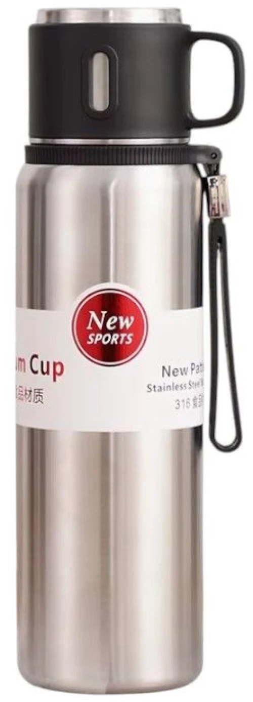 Φορητό παγούρι-θερμός με κούπα - 600ml - 312598 - Silver