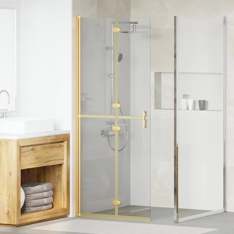 vidaXL Τοίχος ντους Walk-in Χρυσό και διαφανές 80 x 190 cm