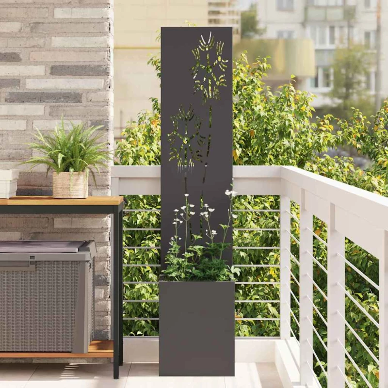 vidaXL Οθόνη Ιδιωτικότητας Κήπου Floral Μαύρο 32 x 140 εκ.