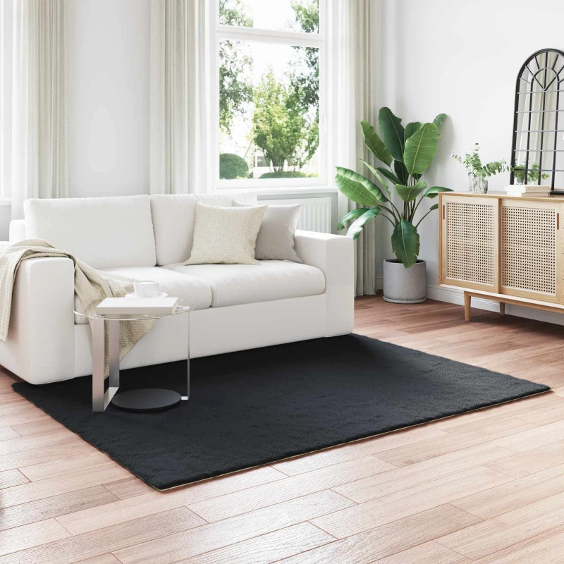 vidaXL Χαλιά Ψεύτικου Κουνελιού Olite Μαύρο 120 x 170 cm Πολυεστέρας
