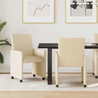vidaXL Καρέκλες Φαγητού με Ρόδες 2 pcs Κρεμ 57 x 66 x 94 εκ ύφασμα
