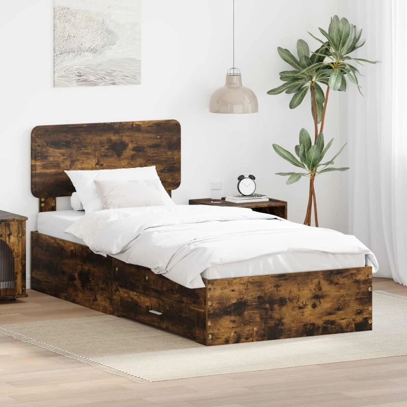vidaXL Σκελετός Κρεβατιού Καπνιστό Δρύς 75 x 190 cm Επεξεργασμένο ξύλο