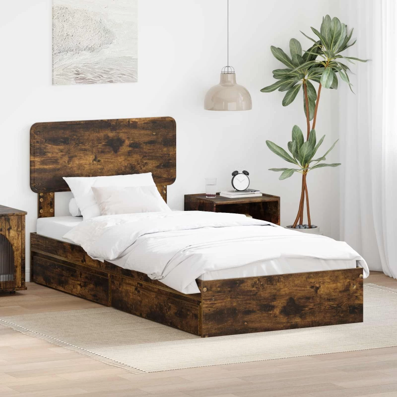 vidaXL Κρεβάτι Αποθήκης Καπνιστό Δρύς 90 x 190 cm Επεξεργασμένο ξύλο