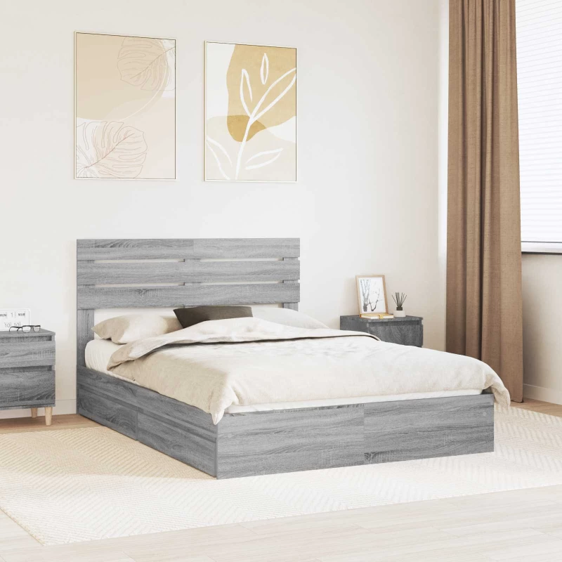 vidaXL Κρεβάτι Αποθήκης Γκρίζο Σονομα 150 x 200 cm Επεξεργασμένο ξύλο
