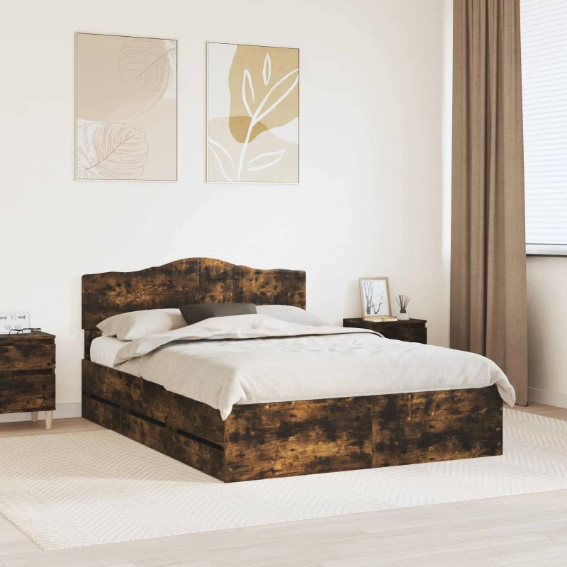 vidaXL Σκελετός Κρεβατιού Καπνιστό Δρύς 160 x 200 cm Μηχανήματος Ξύλο