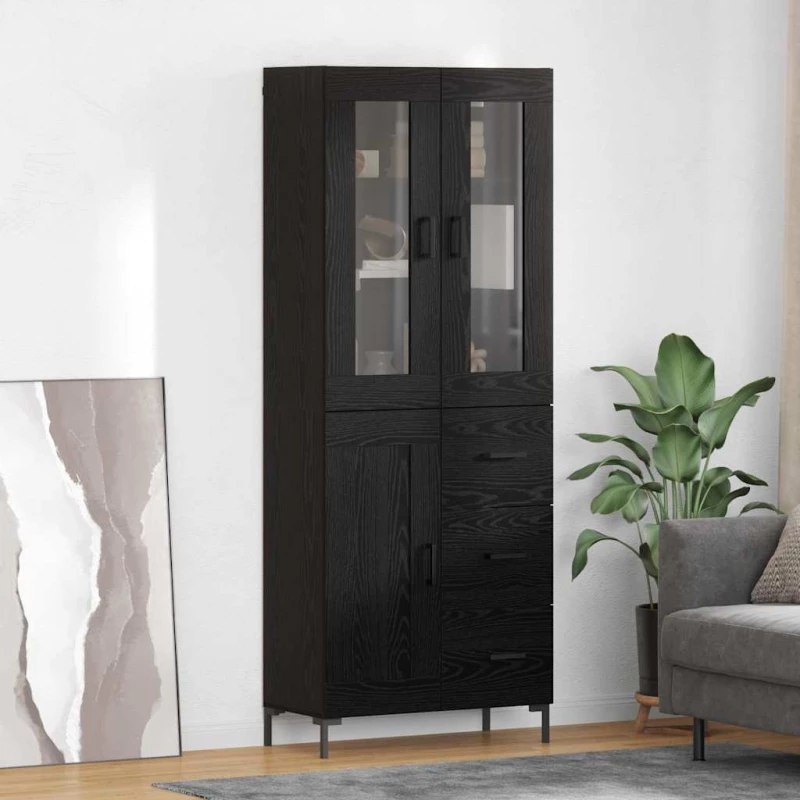 vidaXL Highboard Επιτοίχιο 2 pcs Μαύρη Οξυά 69,5 x 34 x 180 εκ.