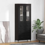 vidaXL Highboard Επιτοίχιο 2 pcs Μαύρη Οξυά 69,5 x 34 x 180 εκ.