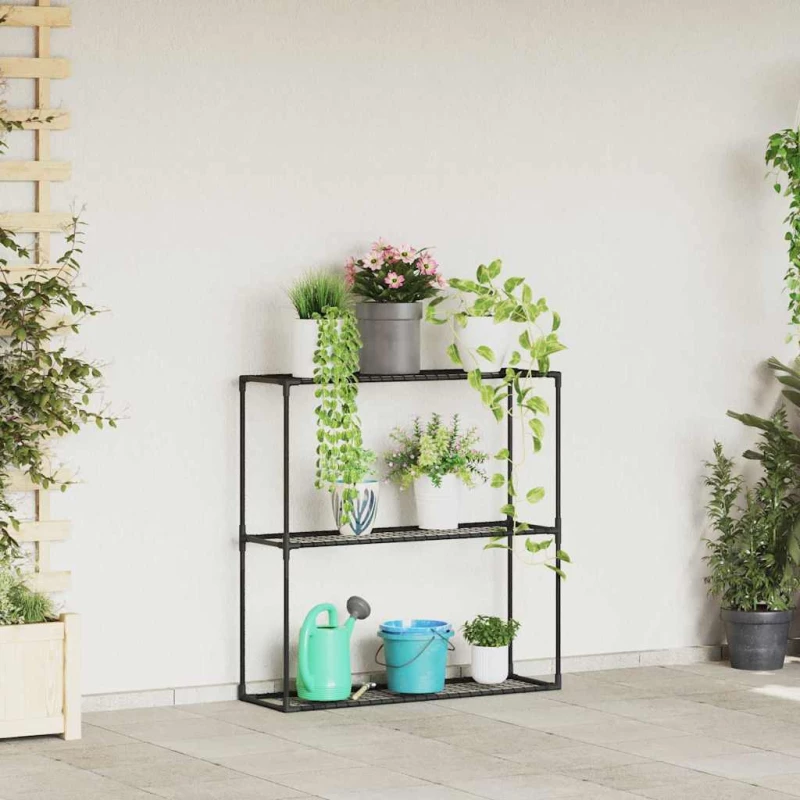 vidaXL Ράφι φυτών 3 επιπέδων Μαύρο 100 x 32 x 102 εκ. Ατσάλι