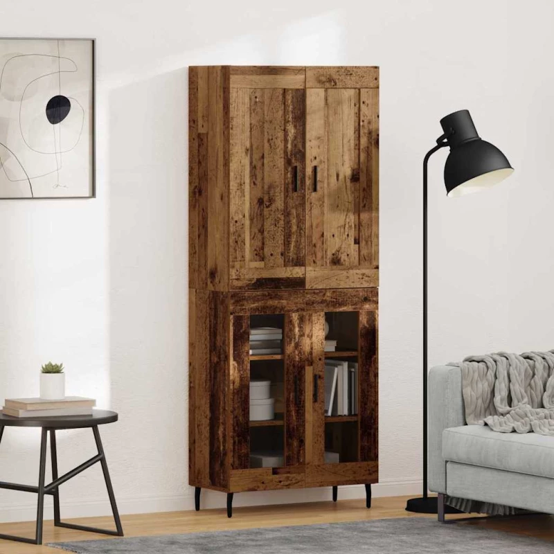 vidaXL Highboard 2 pcs Παλιό Ξύλο Σύνθετο Ξύλο και Γυαλί