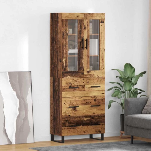 vidaXL Highboard με συρτάρι 2 pcs Παλιό Ξύλο Σύνθετο Ξύλο και Γυαλί