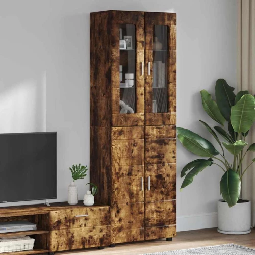 vidaXL Highboard Καπνιστό Δρύς 60 x 35 x 182 εκ. Επεξεργασμένο ξύλο
