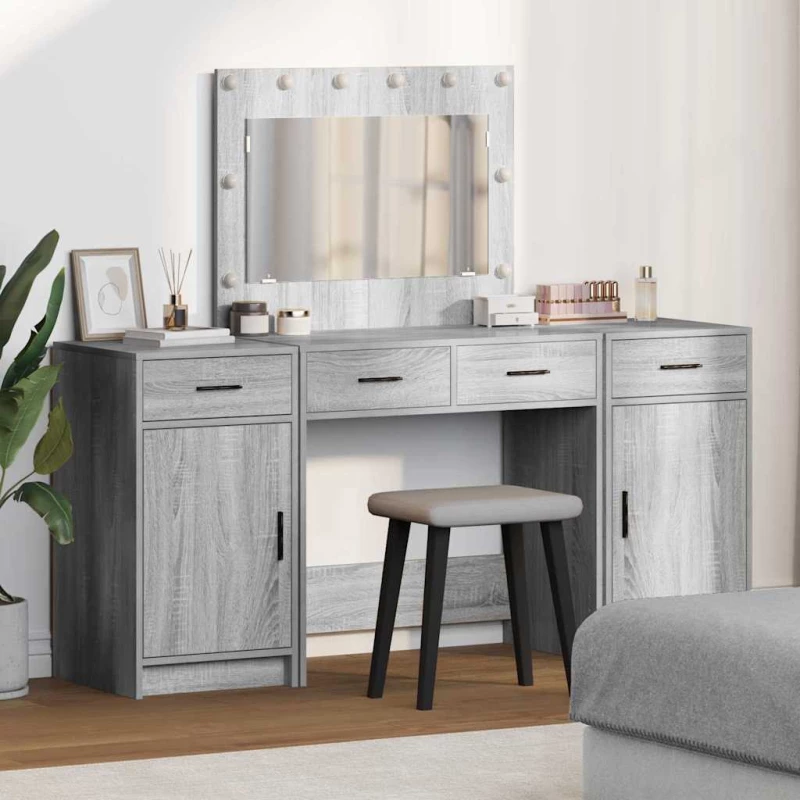 vidaXL Τραπέζι περιποίησης με συρτάρι 3 pcs Γκρι Επεξεργασμένο ξύλο