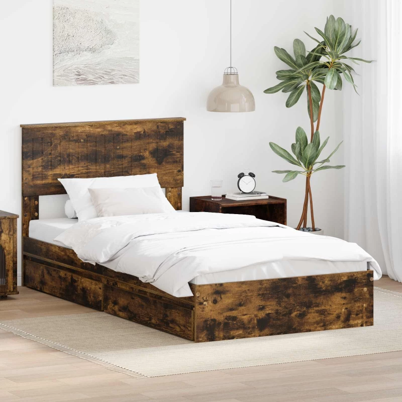 vidaXL Κρεβάτι Αποθήκης Καπνιστό Δρύς 100 x 200 cm Επεξεργασμένο ξύλο