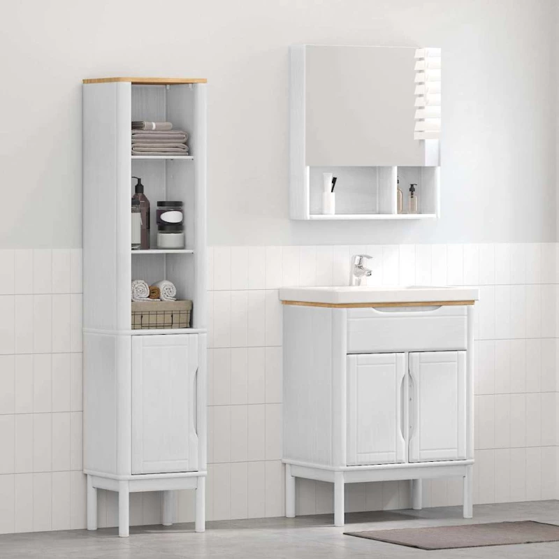 vidaXL Σετ Επίπλων Μπάνιου με ράφι 2 pcs Λευκό Στερεό ξύλο πεύκου