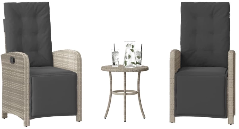 vidaXL Σετ Επίπλων Bistro 3 τεμ. Αν. Γκρι Συνθετικό Ρατάν με Μαξιλάρια