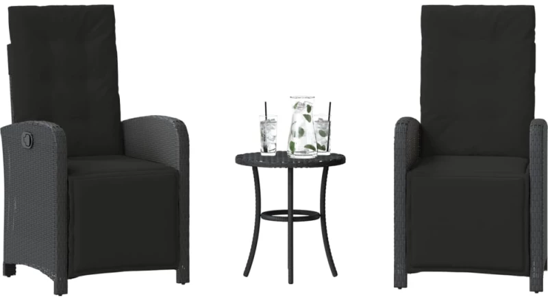vidaXL Σετ Επίπλων Bistro 3 τεμ. Μαύρο Συνθετ. Ρατάν με Μαξιλάρια