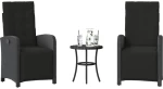 vidaXL Σετ Επίπλων Bistro 3 τεμ. Μαύρο Συνθετ. Ρατάν με Μαξιλάρια