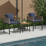 vidaXL Σετ Εξωτερικών Επίπλων 3 pcs Γκρι και Navy Blue Ράτα PE