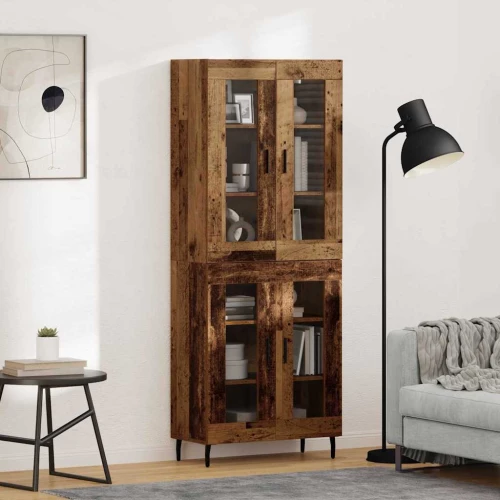 vidaXL Highboard 2 pcs Παλιό ξύλο Σύνθετο Ξύλο και Γυαλί