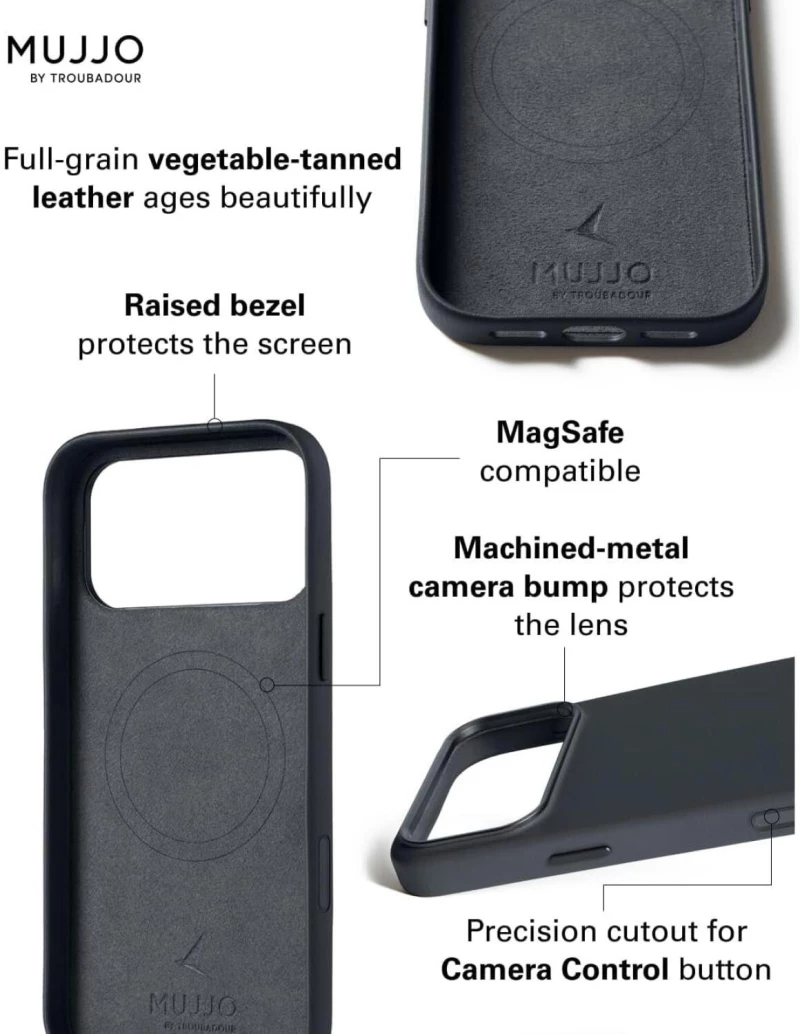 Θήκη iPhone 17 Pro Max MUJJO by Troubadour Full Leather Case Δερμάτινη με MagSafe - Basalt (MUJJO-CL-063-BS)