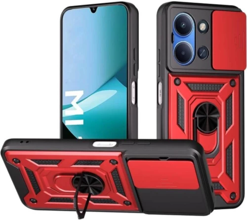 Θήκη Xiaomi Redmi 15C 5G / Poco C85 5G Bodycell Armor Slide Ανθεκτική με Κάλυμμα για την Κάμερα & Μεταλλικό Ring Holder - Red (5206015084362)