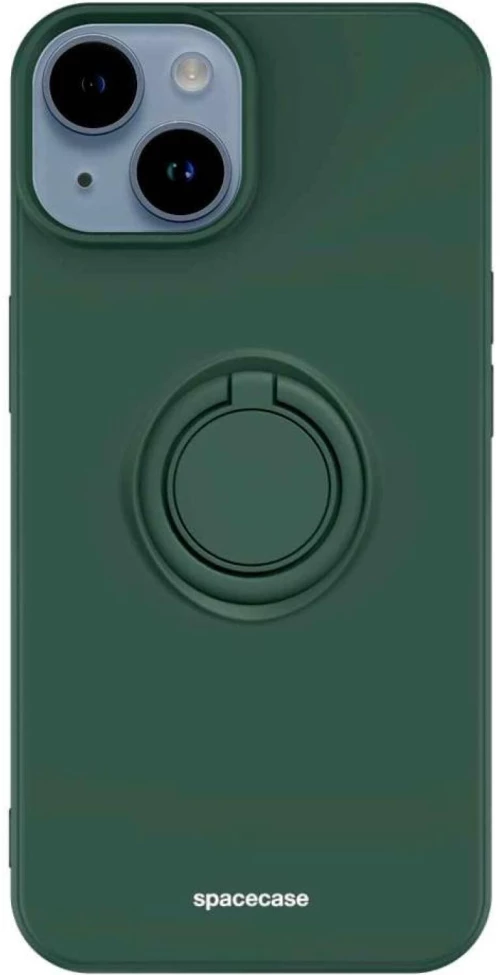 Θήκη iPhone 14 Spacecase Silicone Ring Σιλικόνης με Μεταλλικό Μαγνητικό Ring Holder - Dark Green (5905719013523)