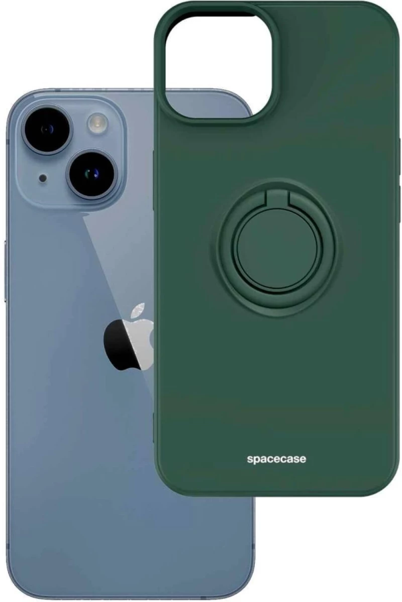Θήκη iPhone 14 Spacecase Silicone Ring Σιλικόνης με Μεταλλικό Μαγνητικό Ring Holder - Dark Green (5905719013523)