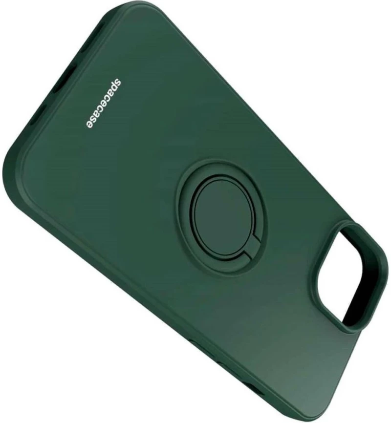 Θήκη iPhone 14 Spacecase Silicone Ring Σιλικόνης με Μεταλλικό Μαγνητικό Ring Holder - Dark Green (5905719013523)