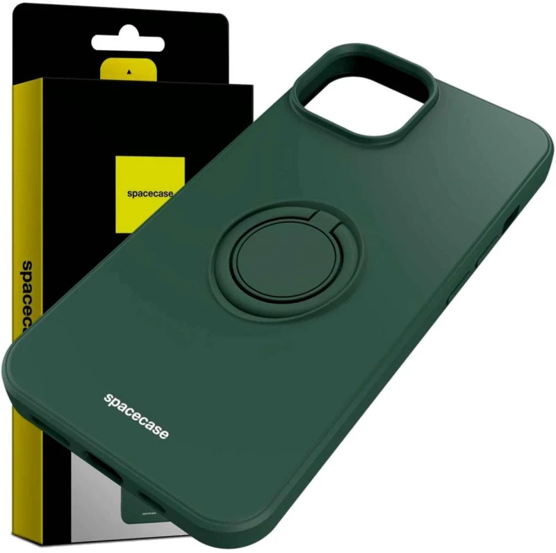 Θήκη iPhone 14 Spacecase Silicone Ring Σιλικόνης με Μεταλλικό Μαγνητικό Ring Holder - Dark Green (5905719013523)