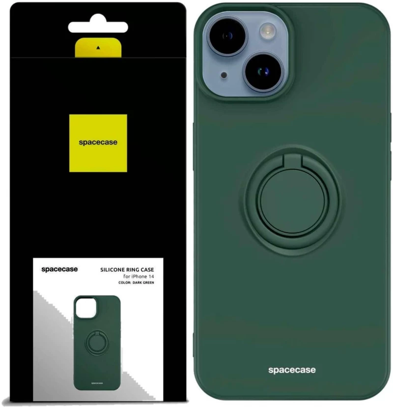Θήκη iPhone 14 Spacecase Silicone Ring Σιλικόνης με Μεταλλικό Μαγνητικό Ring Holder - Dark Green (5905719013523)
