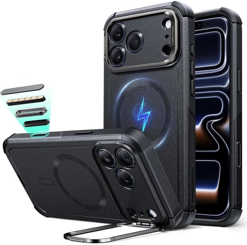 Θήκη iPhone 17 Pro ESR Cyber Tough Magnetic with Stash Stand Ανθεκτική με MagSafe / Kickstand & Κάλυμμα για Camera Control - Black (4894240283615)