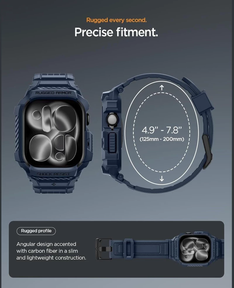 Θήκη Apple Watch 11 / 10 42mm Spigen Rugged Armor Pro 2 Unibody Σιλικόνης - Navy Blue (ACS10495)