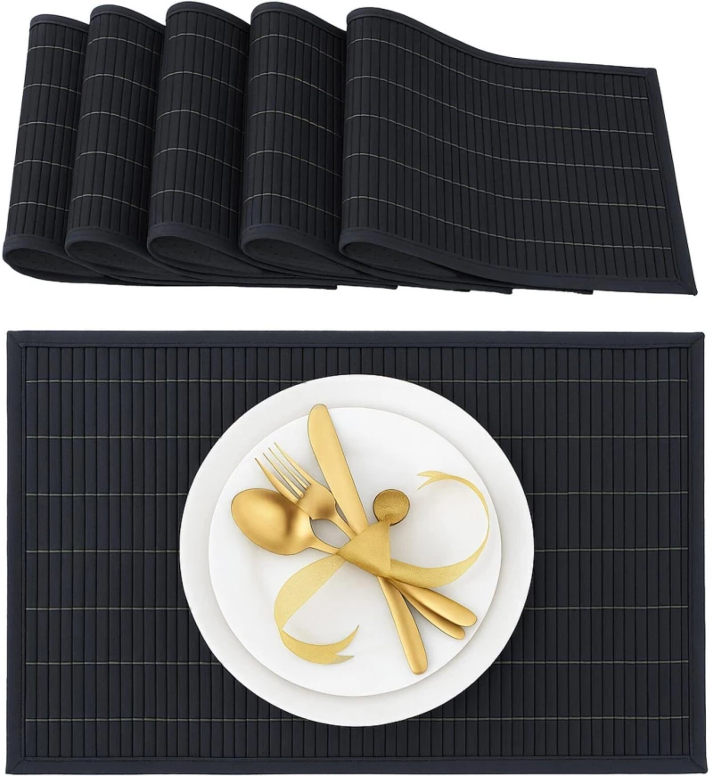 Σουπλά Relaxdays Set of 6 Rectangular Bamboo Placemats από Μπαμπού 45 x 30 cm 6 Τεμάχια - Black (10020505_46)