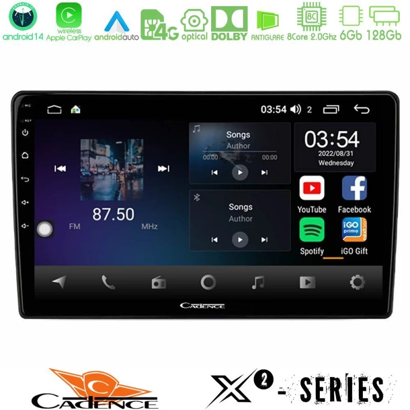 Cadence X2 Series 8Core Android14 6+128GB  Opel Astra/Corsa/Antara/Zafira Navigation Multimedia Tablet 9"    (Μαύρο)