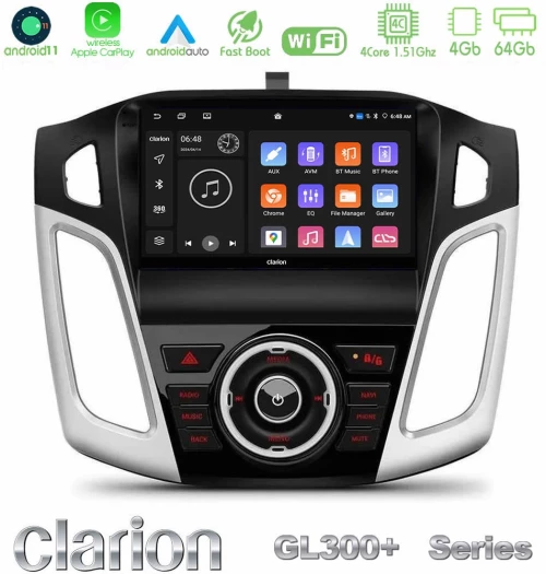 Clarion GL300+ Series 4Core Android11 4+64GB Ford Focus 2012-2018 Navigation Multimedia Tablet 9"