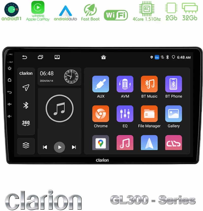 Clarion GL300 Series 4Core Android11 2+32GB Ford 2007-2014 Navigation Multimedia Tablet 9" Με Carplay & Android Auto