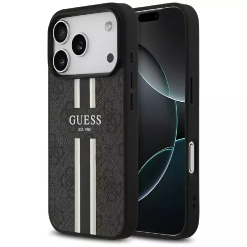Θήκη Guess 4G Printed Stripes MagSafe με Επένδυση Συνθετικού Δέρματος για iPhone 17 Pro Max - Μαύρο