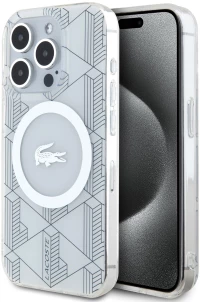 Lacoste Magsafe Monogram Croc Logo Hard Case Θήκη προστασίας από Σιλικόνη για iPhone 15 Pro Max Farine/Silver