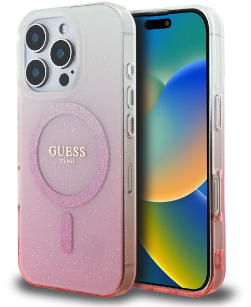 Guess Magsafe “Glitter Gradient” Hard Case Θήκη προστασίας από σκληρό πλαστικό – iPhone 16 Pro Ροζ – GUHMP16LHGRCELP