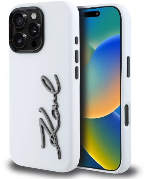 Karl Lagerfeld “Signature Metal Logo Collection” Hard Case Θήκη προστασίας από σιλικόνη – iPhone 16 Pro Λευκό – KLHCP16LSCMSMVH